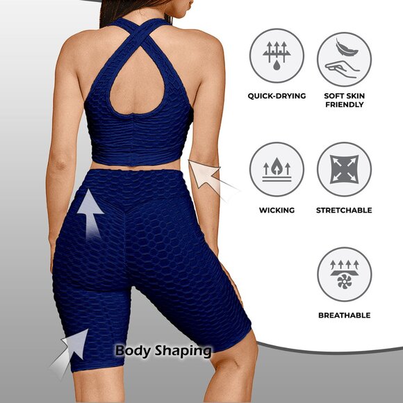 2-Piece Women's High Waisted Moisture-Wicking Anti Cellulite Activewear Yoga Set - Picture 8 of 11